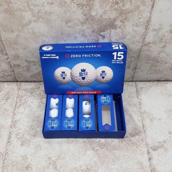 8 B52 Bomber Distance Golf Balls w/ 3 Turf Tees White Zero Friction Partial Pack - Picture 2 of 8